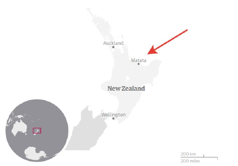 Расположение растущего вулкана в Новой Зеландии 